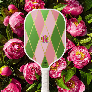 Raquette De Pickleball Chic rose et Jacquard vert Monogramme