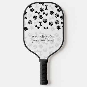 Raquette De Pickleball Chien Chat Os Pattes écriture noir blanc animal de