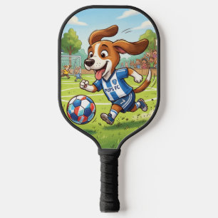 Raquette De Pickleball Chien de dessin animé jouant au football