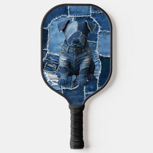 Raquette De Pickleball Chien Patchwork Art Denim (Recto)