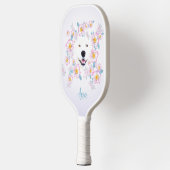 Raquette De Pickleball Chien Samoyed et fleurs roses, nom customisé (Gauche)