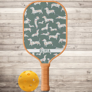 Raquette De Pickleball Chien Wiener Personnalisé, Fleur Boho Chien Saucis