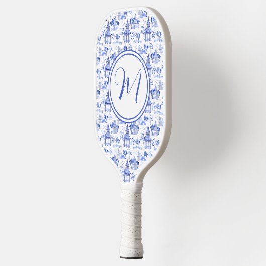 Raquette De Pickleball Chinoiserie Aquarelle Pagode Motif Monogramme (Gauche)