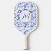 Raquette De Pickleball Chinoiserie Aquarelle Pagode Motif Monogramme (Recto)