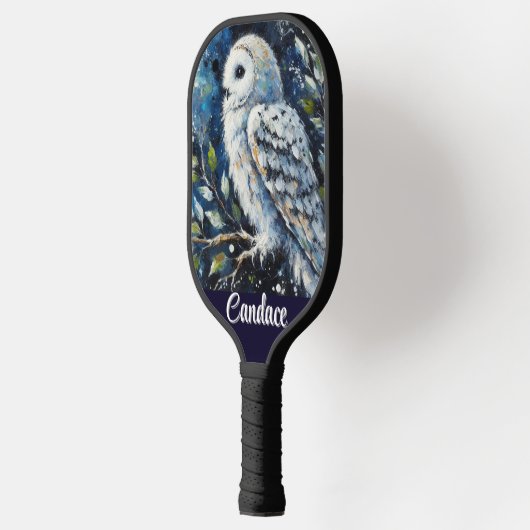 Raquette De Pickleball Chouette blanche sur branche en clair de lune Pers (Gauche)