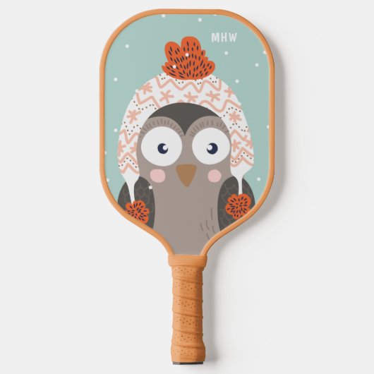 Raquette De Pickleball Chouette hivernale monogramme personnalisée (Recto)