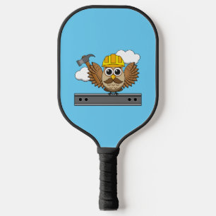 Raquette De Pickleball Chouette ouvrière de construction mignonne avec de