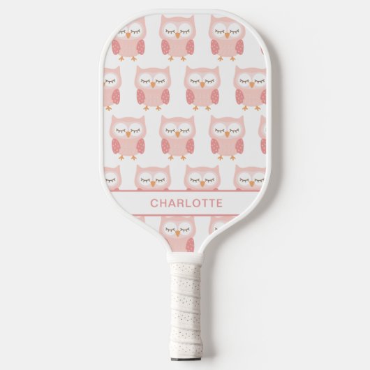 Raquette De Pickleball Chouette rose mignonne, monogramme (Recto)