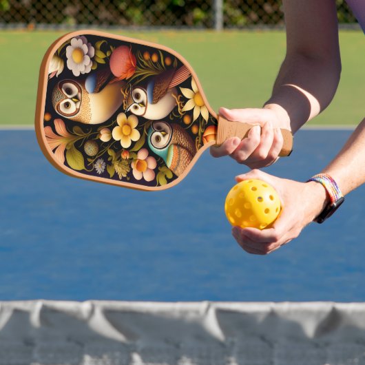 Raquette De Pickleball Chouettes et fleurs | Moderne Haeckel (Insitu)