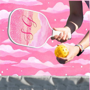 Raquette De Pickleball Ciel rose Monogramme Battes à boules de chiche