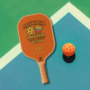 Raquette De Pickleball Citation amusante orange rétro monogramme