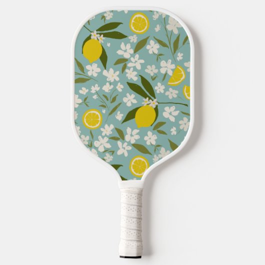 Raquette De Pickleball Citrus citron motifs floraux Ciel bleu (Verso)