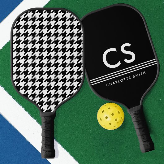 Raquette De Pickleball Classique Houndstooth Monogramme Noir & Blanc