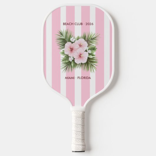 Raquette De Pickleball Coastal Chic Beach Club Pink Stripe Tropical (Recto)