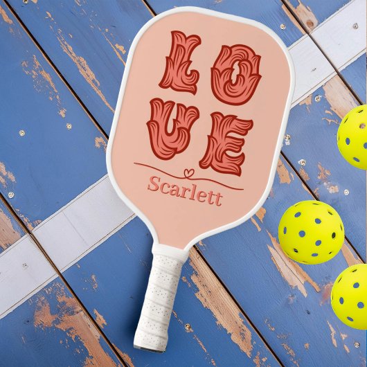 Raquette De Pickleball Coeur d'amour en rose avec nom