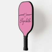Raquette De Pickleball Coeur noir et rose mignon Nom cursif Script (Gauche)