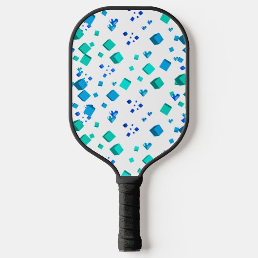 Raquette de Pickleball Cœurs Bleus et Cubes (Recto)