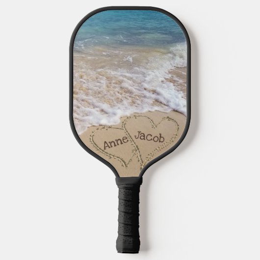 Raquette De Pickleball Coeurs de sable de plage avec des noms (Verso)
