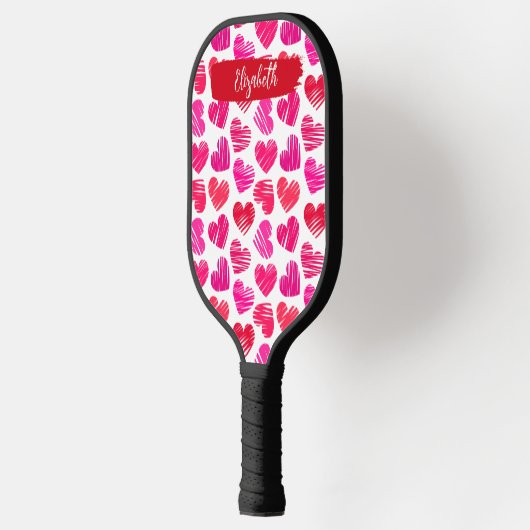 Raquette De Pickleball Coeurs griffés rouges et roses modernes Valentine  (Gauche)