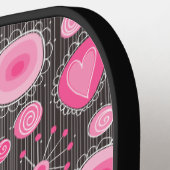 Raquette De Pickleball Coeurs gris rose blanc et nom fleuri (Détail gauche)