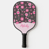 Raquette De Pickleball Coeurs gris rose blanc et nom fleuri (Verso)