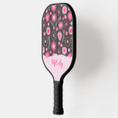 Raquette De Pickleball Coeurs gris rose blanc et nom fleuri (Gauche)