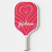 Raquette De Pickleball Coeurs psychédéliques Calligraphie Nom du script P (Verso)