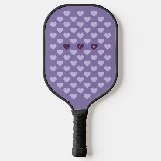 Raquette De Pickleball Coeurs violets de monotone Monogramme personnel (Verso)