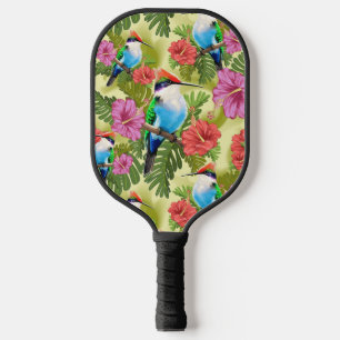 Raquette De Pickleball Colibri se reposant et Hibiscuses
