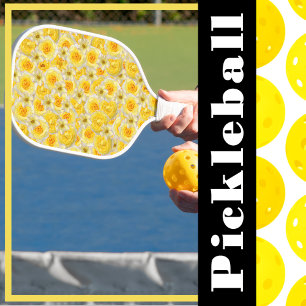 Raquette De Pickleball Collage floral jaune et blanc
