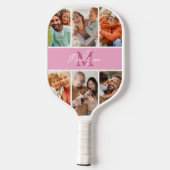Raquette De Pickleball Collage photo Monogramme rose (Verso)