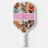 Raquette De Pickleball Collage photo Monogramme rose (Recto)