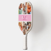 Raquette De Pickleball Collage photo Monogramme rose (Gauche)