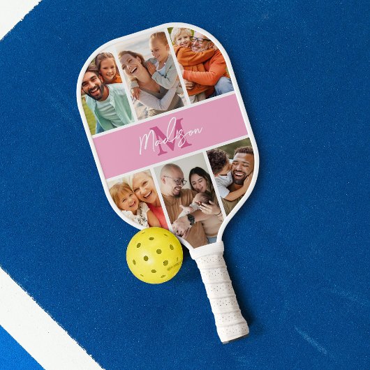 Raquette De Pickleball Collage photo Monogramme rose