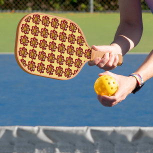 Raquette De Pickleball Collarette rouge Dahlia motifs floraux sur jaune