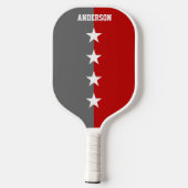 Raquette De Pickleball Colonnes de collège Monogramme rouge et gris (Verso)