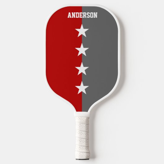 Raquette De Pickleball Colonnes de collège Monogramme rouge et gris (Recto)