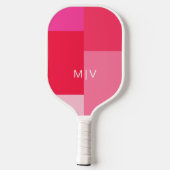 Raquette De Pickleball Colorbloc rose et rouge | Monogramme moderne (Verso)
