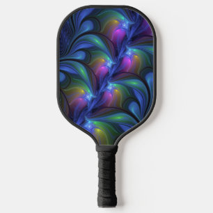Raquette De Pickleball Coloré Lumineux Abstrait Bleu rose Vert Fractal