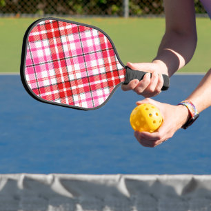 Raquette De Pickleball Conception à carreaux tartan blanc rouge rose