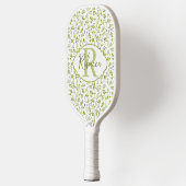 Raquette De Pickleball Conception de monogramme chic feuille d'olive vert (Gauche)