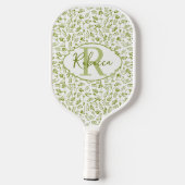 Raquette De Pickleball Conception de monogramme chic feuille d'olive vert (Verso)