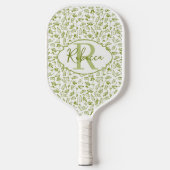 Raquette De Pickleball Conception de monogramme chic feuille d'olive vert (Recto)