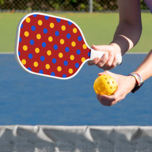 Raquette De Pickleball Conception de points polka rouges bleus jaunes