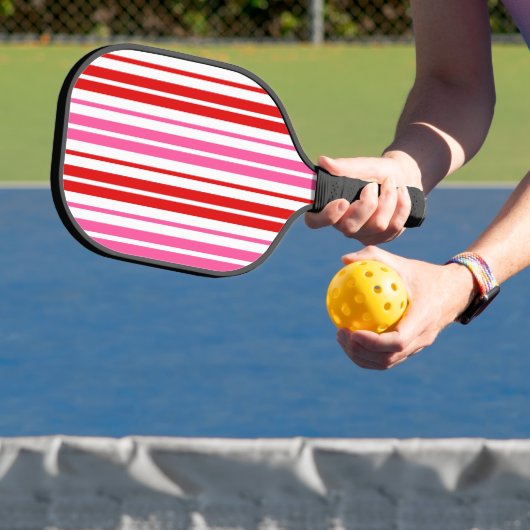 Raquette De Pickleball Conception de rayures verticales rose blanc rouge (Insitu)