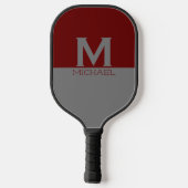 Raquette De Pickleball Conception monogrammée simple en gris & bordeaux (Verso)
