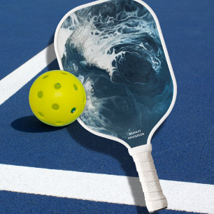 Raquette De Pickleball Cool Abstract Ocean Wave Design Custom Text Name