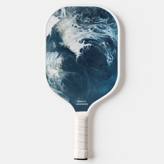 Raquette De Pickleball Cool Abstrait Ocean Wave Design Nom du texte perso (Verso)