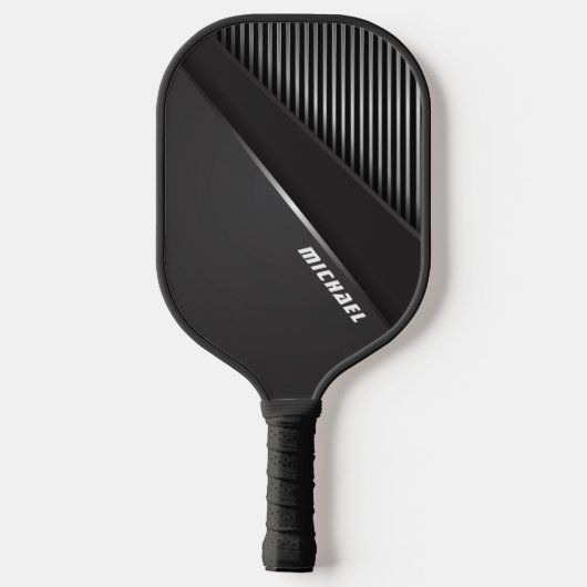 Raquette De Pickleball Cool Black Abstract Monogram Name (Verso)