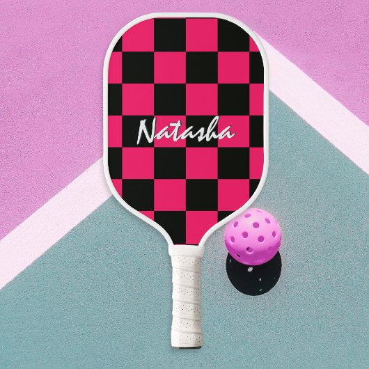 Raquette De Pickleball Cool élégant rose chaud noir À damiers motif